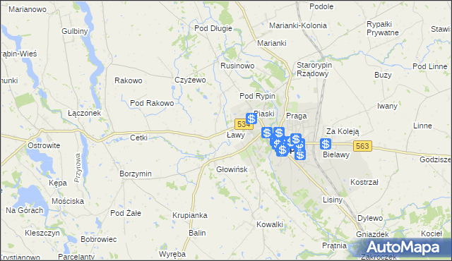 mapa Ławy gmina Rypin, Ławy gmina Rypin na mapie Targeo