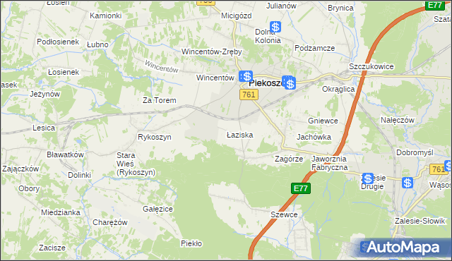 mapa Łaziska gmina Piekoszów, Łaziska gmina Piekoszów na mapie Targeo