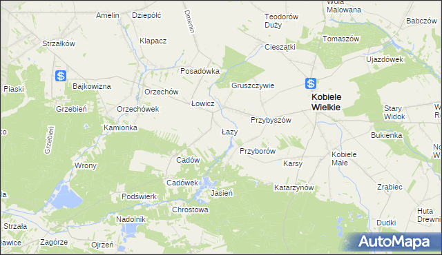 mapa Łazy gmina Kobiele Wielkie, Łazy gmina Kobiele Wielkie na mapie Targeo