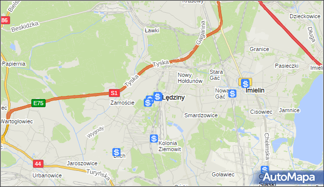 mapa Lędziny powiat bieruńsko-lędziński, Lędziny powiat bieruńsko-lędziński na mapie Targeo