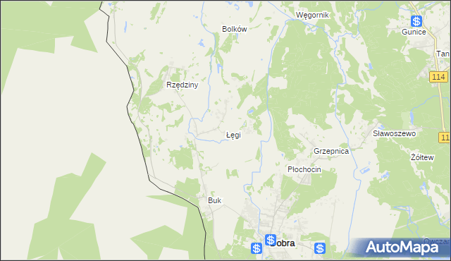 mapa Łęgi gmina Dobra (Szczecińska), Łęgi gmina Dobra (Szczecińska) na mapie Targeo