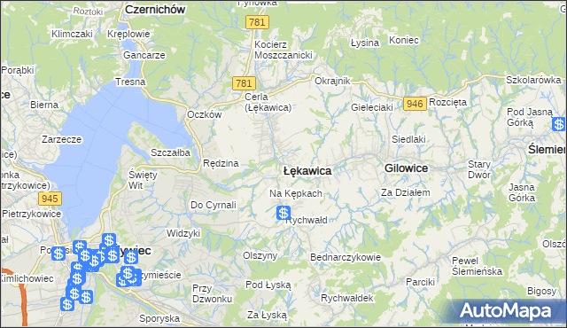 mapa Łękawica powiat żywiecki, Łękawica powiat żywiecki na mapie Targeo