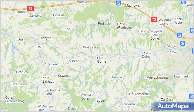 mapa Łęki Górne gmina Pilzno, Łęki Górne gmina Pilzno na mapie Targeo