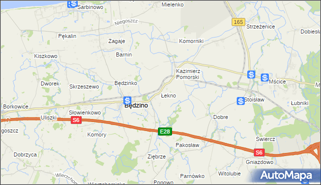 mapa Łekno gmina Będzino, Łekno gmina Będzino na mapie Targeo
