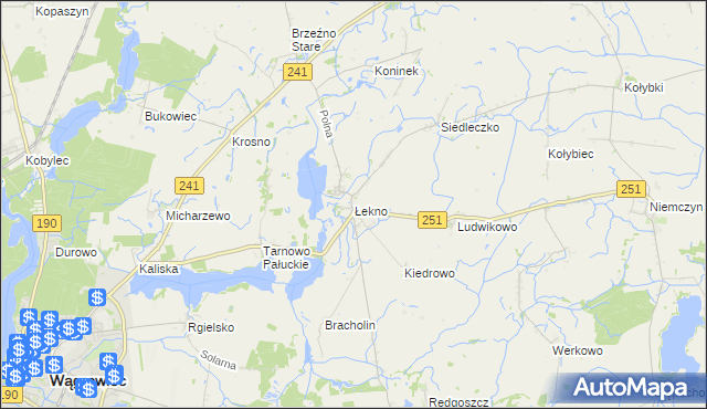 mapa Łekno gmina Wągrowiec, Łekno gmina Wągrowiec na mapie Targeo