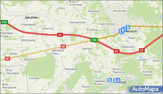 mapa Leonów gmina Kałuszyn, Leonów gmina Kałuszyn na mapie Targeo