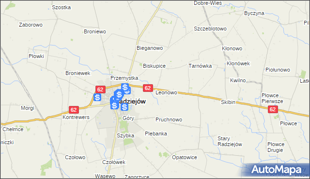 mapa Leonowo gmina Radziejów, Leonowo gmina Radziejów na mapie Targeo