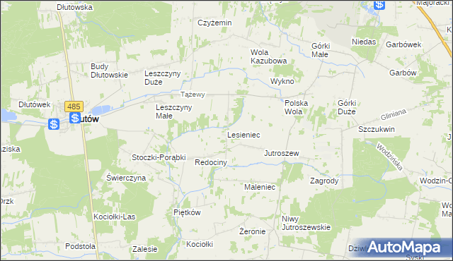 mapa Lesieniec gmina Dłutów, Lesieniec gmina Dłutów na mapie Targeo