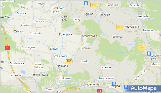 mapa Leśniaki gmina Siewierz, Leśniaki gmina Siewierz na mapie Targeo