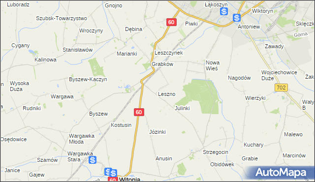 mapa Leszno gmina Kutno, Leszno gmina Kutno na mapie Targeo