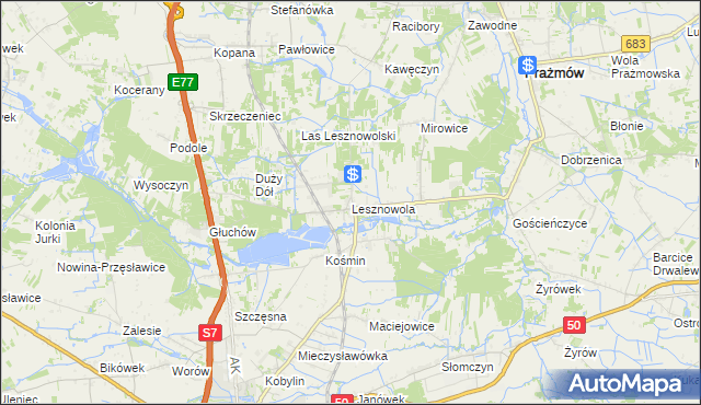 mapa Lesznowola gmina Grójec, Lesznowola gmina Grójec na mapie Targeo