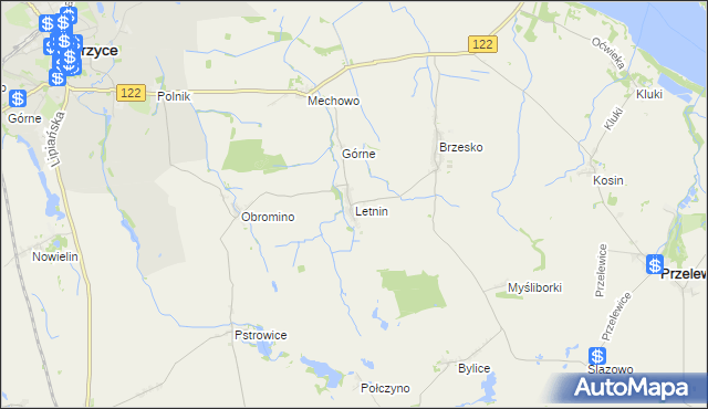 mapa Letnin, Letnin na mapie Targeo