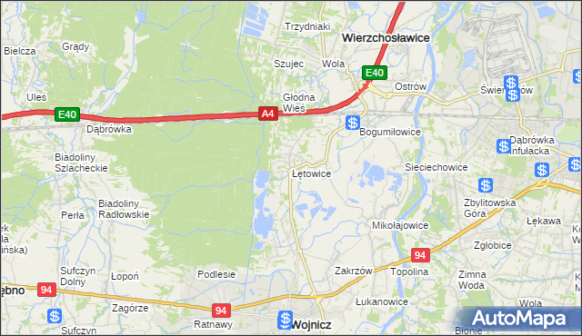 mapa Łętowice gmina Wierzchosławice, Łętowice gmina Wierzchosławice na mapie Targeo