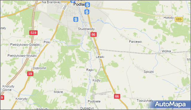 mapa Lewki gmina Bielsk Podlaski, Lewki gmina Bielsk Podlaski na mapie Targeo