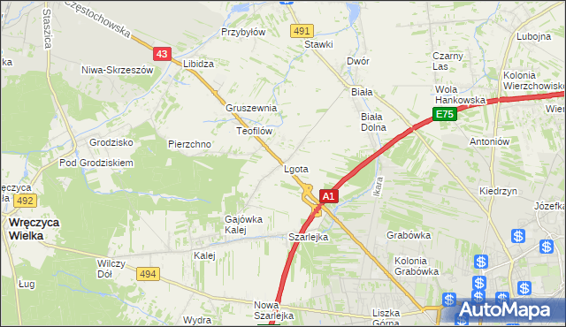 mapa Lgota gmina Kłobuck, Lgota gmina Kłobuck na mapie Targeo