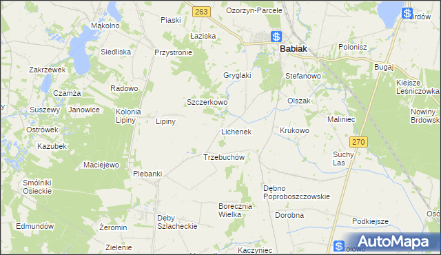 mapa Lichenek, Lichenek na mapie Targeo