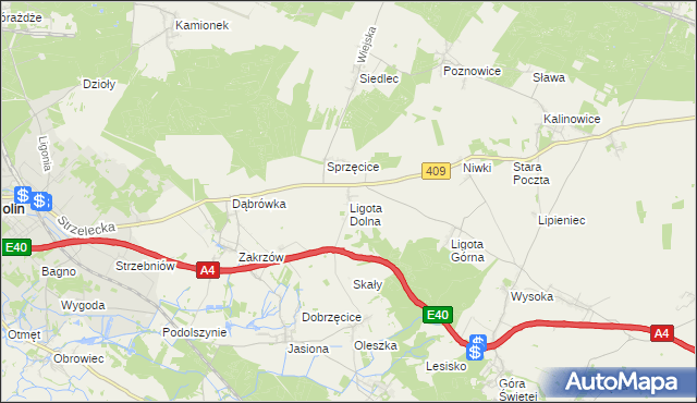 mapa Ligota Dolna gmina Strzelce Opolskie, Ligota Dolna gmina Strzelce Opolskie na mapie Targeo