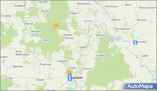 mapa Ligota gmina Burzenin, Ligota gmina Burzenin na mapie Targeo