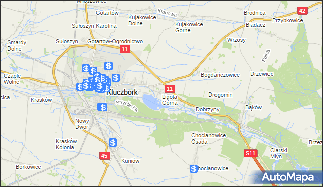 mapa Ligota Górna gmina Kluczbork, Ligota Górna gmina Kluczbork na mapie Targeo