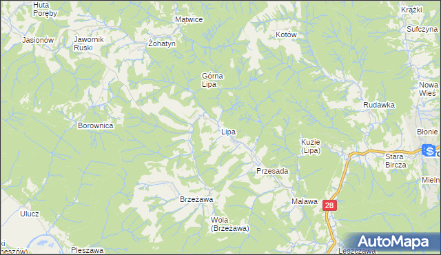 mapa Lipa gmina Bircza, Lipa gmina Bircza na mapie Targeo