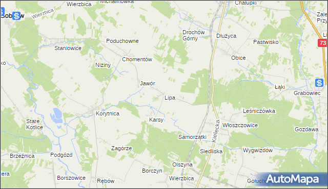 mapa Lipa gmina Sobków, Lipa gmina Sobków na mapie Targeo