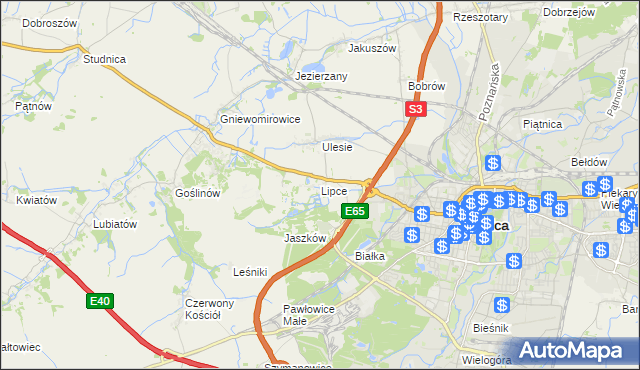 mapa Lipce gmina Miłkowice, Lipce gmina Miłkowice na mapie Targeo