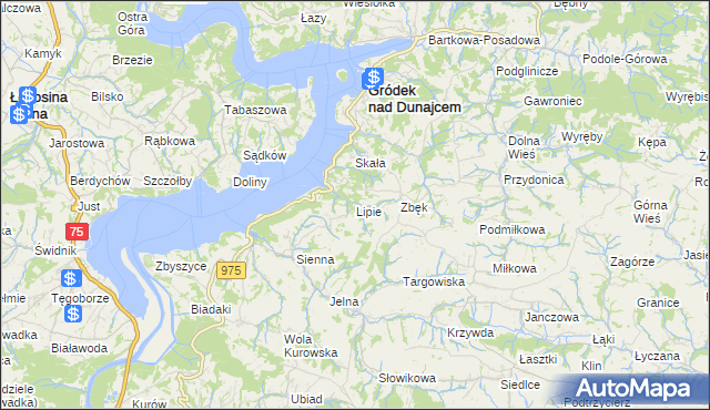 mapa Lipie gmina Gródek nad Dunajcem, Lipie gmina Gródek nad Dunajcem na mapie Targeo