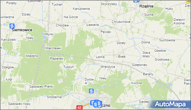 mapa Lipina gmina Pajęczno, Lipina gmina Pajęczno na mapie Targeo