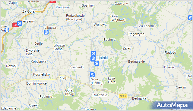 mapa Lipinki powiat gorlicki, Lipinki powiat gorlicki na mapie Targeo