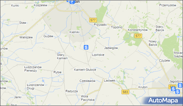 mapa Lipińskie gmina Gąbin, Lipińskie gmina Gąbin na mapie Targeo