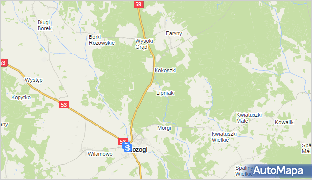 mapa Lipniak gmina Rozogi, Lipniak gmina Rozogi na mapie Targeo
