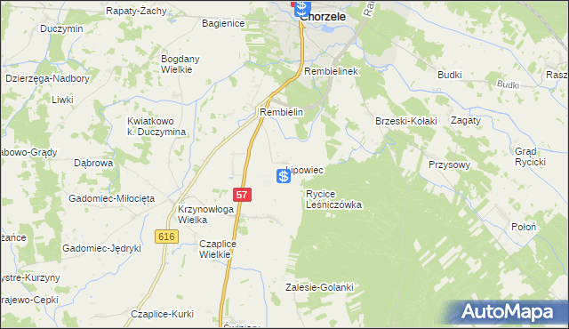 mapa Lipowiec gmina Chorzele, Lipowiec gmina Chorzele na mapie Targeo