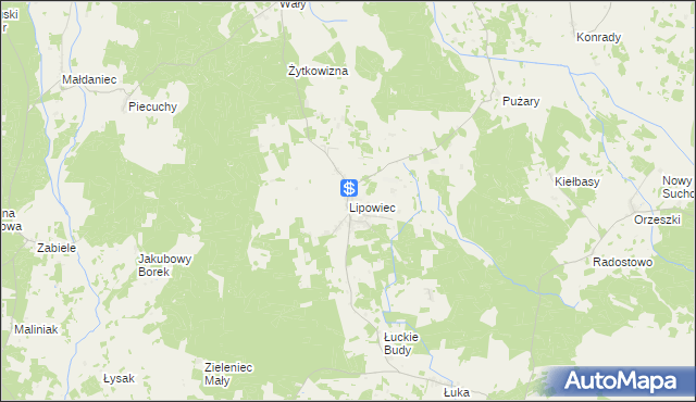 mapa Lipowiec gmina Szczytno, Lipowiec gmina Szczytno na mapie Targeo