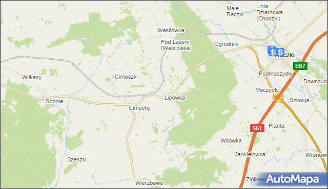 mapa Lipówka gmina Raczki, Lipówka gmina Raczki na mapie Targeo