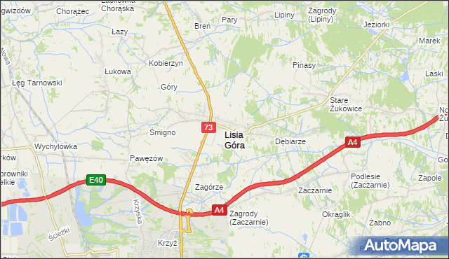 mapa Lisia Góra powiat tarnowski, Lisia Góra powiat tarnowski na mapie Targeo