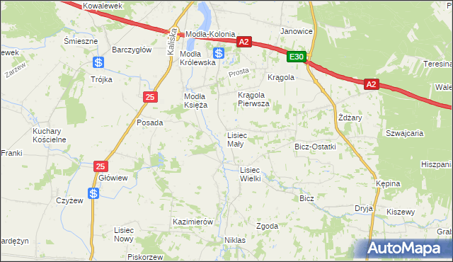 mapa Lisiec Mały, Lisiec Mały na mapie Targeo