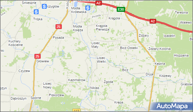 mapa Lisiec Wielki, Lisiec Wielki na mapie Targeo