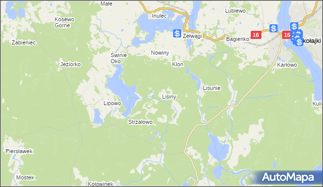 mapa Lisiny gmina Mikołajki, Lisiny gmina Mikołajki na mapie Targeo