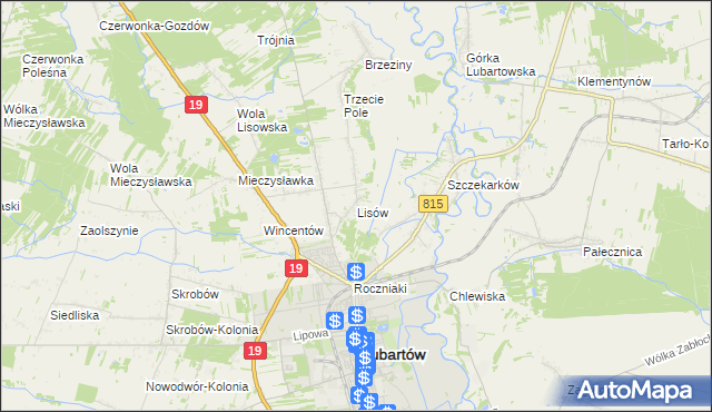 mapa Lisów gmina Lubartów, Lisów gmina Lubartów na mapie Targeo