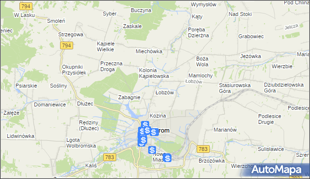 mapa Łobzów gmina Wolbrom, Łobzów gmina Wolbrom na mapie Targeo