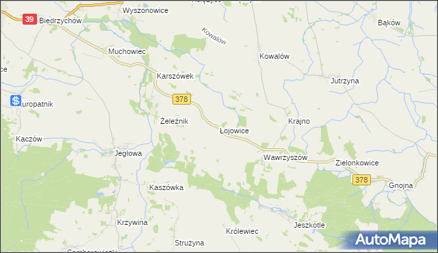 mapa Łojowice gmina Wiązów, Łojowice gmina Wiązów na mapie Targeo