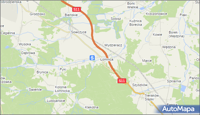 mapa Łomnica gmina Olesno, Łomnica gmina Olesno na mapie Targeo