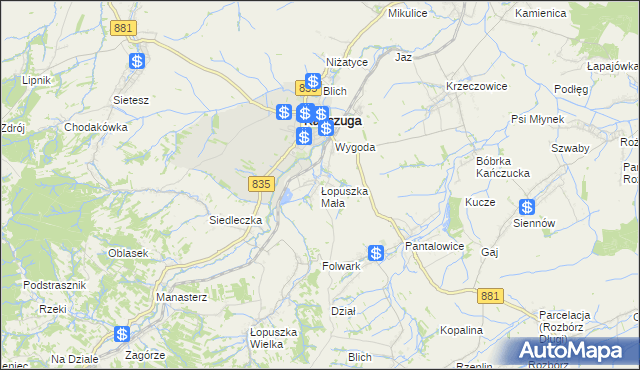 mapa Łopuszka Mała, Łopuszka Mała na mapie Targeo
