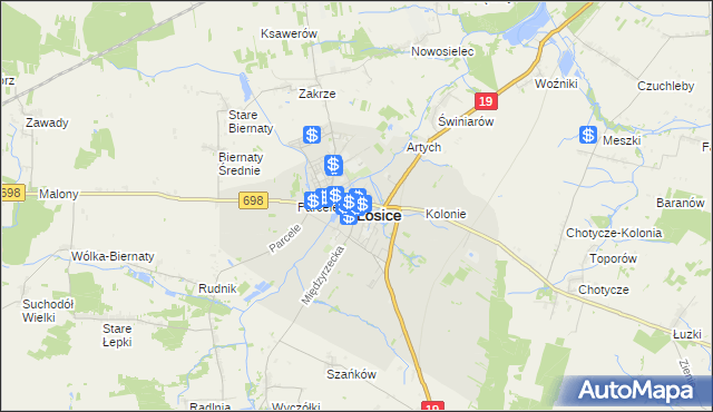 mapa Łosice, Łosice na mapie Targeo