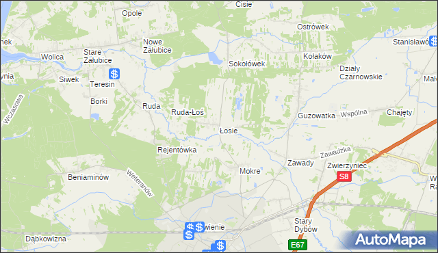 mapa Łosie gmina Radzymin, Łosie gmina Radzymin na mapie Targeo