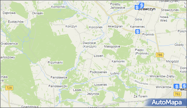 mapa Łosień gmina Piekoszów, Łosień gmina Piekoszów na mapie Targeo