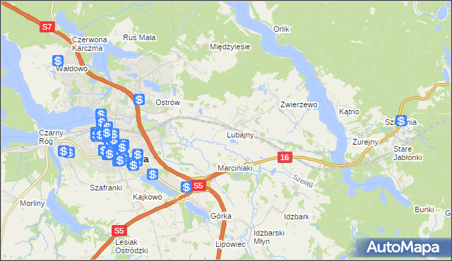 mapa Lubajny, Lubajny na mapie Targeo