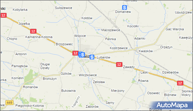 mapa Lubanów gmina Błaszki, Lubanów gmina Błaszki na mapie Targeo