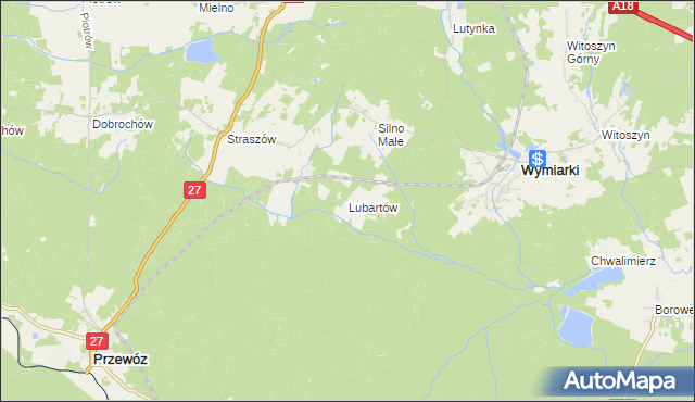 mapa Lubartów gmina Wymiarki, Lubartów gmina Wymiarki na mapie Targeo