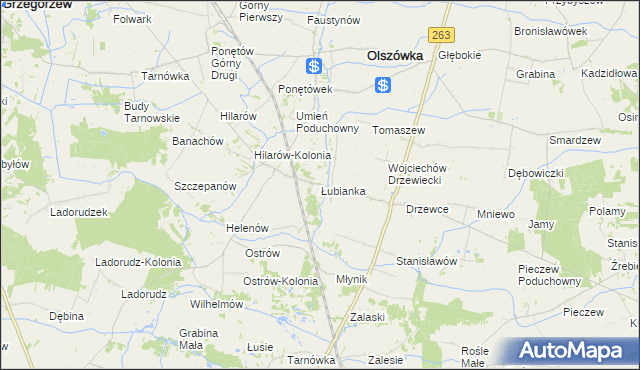 mapa Łubianka gmina Olszówka, Łubianka gmina Olszówka na mapie Targeo